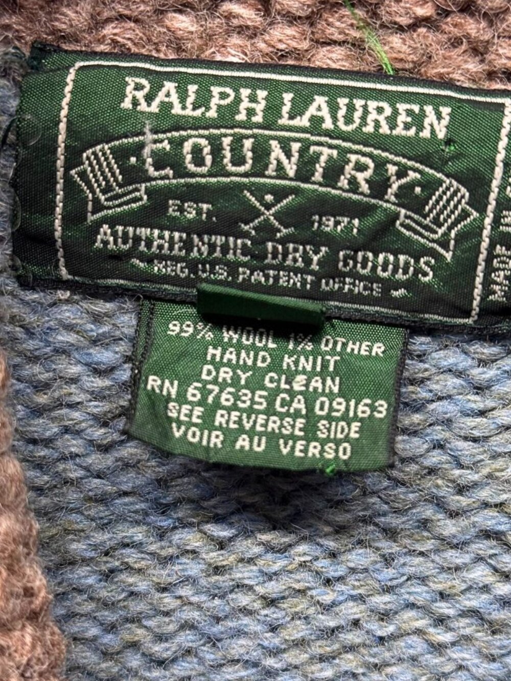 RALPH LAUREN COUNTRY VINTAGE 1990 LIGHT BROWN HAND-KNIT WOOL CARDIGAN - Picture 10 of 11